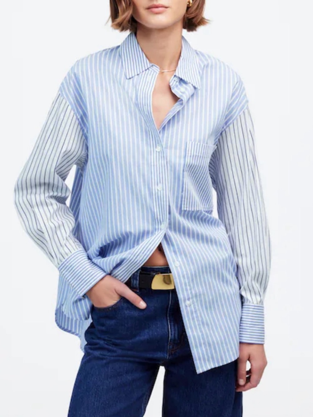 NWT Madewell Blue and White Striped Oversized Button-up Shirt Size M